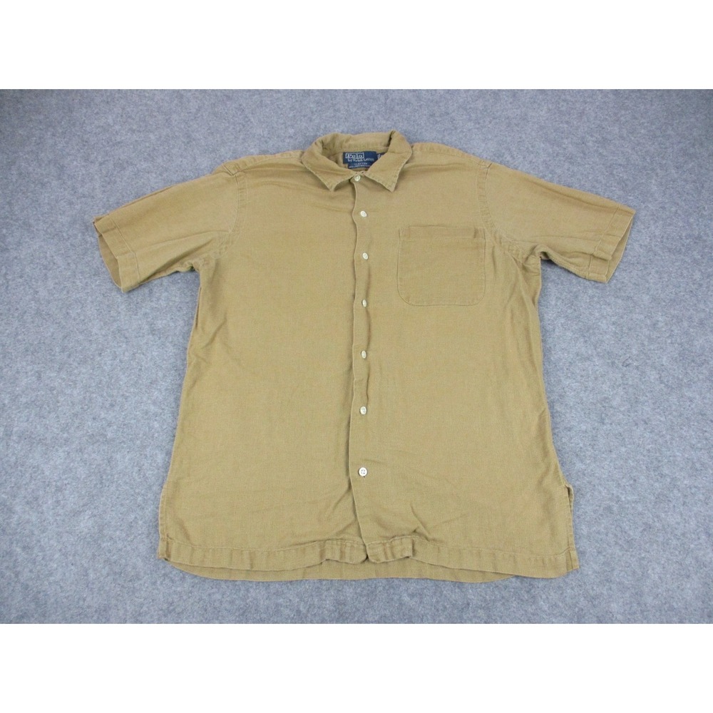 Polo Ralph Lauren Shirt Mens Small Beige Clayton Linen Blend Button Up Pocket